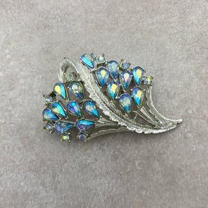 Coro Aurora Borealis Brooch Pin Vintage Rhinestones Silver Tone 2 In Signed Gift